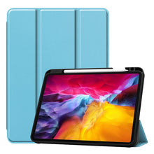 For iPad Pro 11 2022 / 2021 / 2020 ENKAY 3-Folding Shockproof TPU Cover Custer Texture PU Leather Tablet Case with Pencil Slot & Holder & Sleep / Wake-up Function(Light Blue)