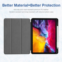 For iPad Pro 11 2022 / 2021 / 2020 ENKAY 3-Folding Shockproof TPU Cover Custer Texture PU Leather Tablet Case with Pencil Slot & Holder & Sleep / Wake-up Function(Dark Blue)