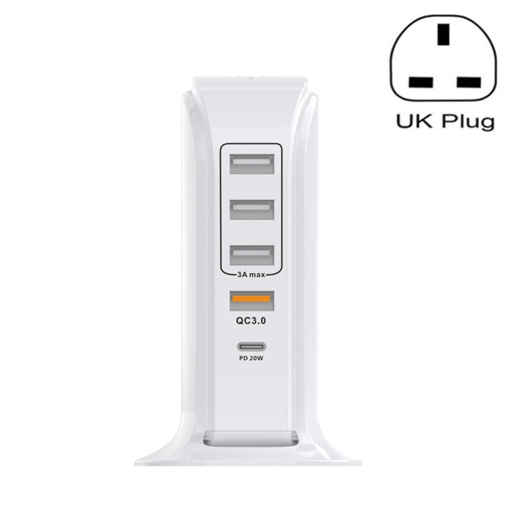 PD-36W PD3.0 + QC3.0 4-port USB Mobile Phone Charging Sailboat Multi Port Charger, UK Plug