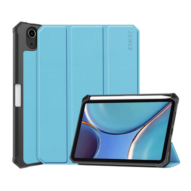 For iPad mini 6 ENKAY Custer Texture Horizontal Flip PU+TPU Leather Tablet Case with Three-folding Holder & Sleep / Wake-up Function & Pen Holder(Light Blue)