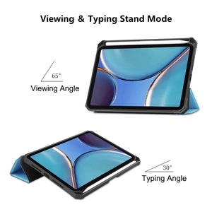 For iPad mini 6 ENKAY Custer Texture Horizontal Flip PU+TPU Leather Tablet Case with Three-folding Holder & Sleep / Wake-up Function & Pen Holder(Light Blue)