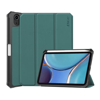 For iPad mini 6 ENKAY Custer Texture Horizontal Flip PU+TPU Leather Tablet Case with Three-folding Holder & Sleep / Wake-up Function & Pen Holder(Dark Green)