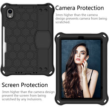 For iPad mini 6 Honeycomb Design EVA + PC Material Four Corner Anti Falling Flat Protective Shell With Strap(Black+Black)