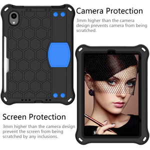 For iPad mini 6 Honeycomb Design EVA + PC Material Four Corner Anti Falling Flat Protective Shell With Strap(Black+Blue)