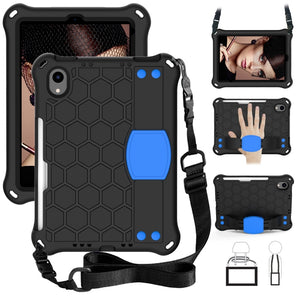 For iPad mini 6 Honeycomb Design EVA + PC Material Four Corner Anti Falling Flat Protective Shell With Strap(Black+Blue)