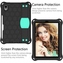 For iPad mini 6 Honeycomb Design EVA + PC Material Four Corner Anti Falling Flat Protective Shell With Strap(Black+Aqua)