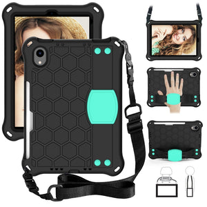 For iPad mini 6 Honeycomb Design EVA + PC Material Four Corner Anti Falling Flat Protective Shell With Strap(Black+Aqua)