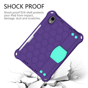 For iPad mini 6 Honeycomb Design EVA + PC Material Four Corner Anti Falling Flat Protective Shell With Strap(Purple+Aqua)