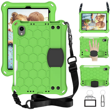 For iPad mini 6 Honeycomb Design EVA + PC Material Four Corner Anti Falling Flat Protective Shell With Strap(Green+Black)