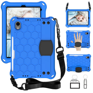 For iPad mini 6 Honeycomb Design EVA + PC Material Four Corner Anti Falling Flat Protective Shell With Strap(Blue+Black)