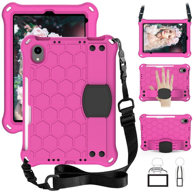 For iPad mini 6 Honeycomb Design EVA + PC Material Four Corner Anti Falling Flat Protective Shell With Strap(Rose Red+Black)