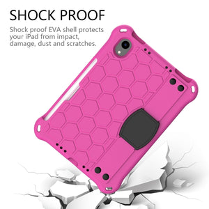 For iPad mini 6 Honeycomb Design EVA + PC Material Four Corner Anti Falling Flat Protective Shell With Strap(Rose Red+Black)