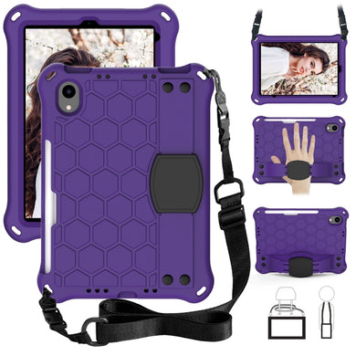 For iPad mini 6 Honeycomb Design EVA + PC Material Four Corner Anti Falling Flat Protective Shell With Strap(Purple+Black)