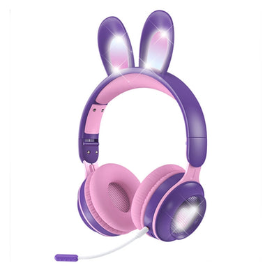 KE-01 Rabbit Ear Wireless Bluetooth 5.0 Stereo Music Foldable Headset with Mic For PC(Taro Purple)