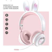 KE-01 Rabbit Ear Wireless Bluetooth 5.0 Stereo Music Foldable Headset with Mic For PC(Pink)