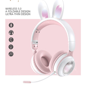 KE-01 Rabbit Ear Wireless Bluetooth 5.0 Stereo Music Foldable Headset with Mic For PC(Taro Purple)