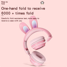 KE-01 Rabbit Ear Wireless Bluetooth 5.0 Stereo Music Foldable Headset with Mic For PC(White Pink)