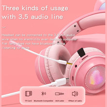 KE-01 Rabbit Ear Wireless Bluetooth 5.0 Stereo Music Foldable Headset with Mic For PC(White Pink)
