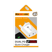 002 40W Dual Port PD / Type-C Fast Charger with USB-C to 8 Pin Data Cable, UK Plug(White)