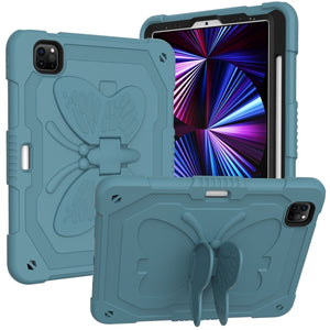 Pure Color PC + Silicone Anti-drop Tablet Tablet Case with Butterfly Holder & Pen Slot For iPad Pro 11 2018 & 2020 & 2021 & Air 2020 10.9(Dark Green)