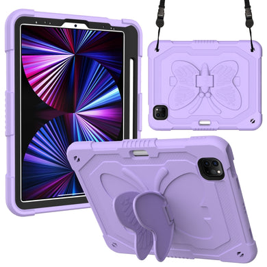 Pure Color PC + Silicone Anti-drop Tablet Tablet Case with Butterfly Holder & Pen Slot For iPad Pro 11 2018 & 2020 & 2021 & Air 2020 10.9(Raro Purple)