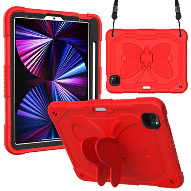 Pure Color PC + Silicone Anti-drop Tablet Tablet Case with Butterfly Holder & Pen Slot For iPad Pro 11 2018 & 2020 & 2021 & Air 2020 10.9(Red)