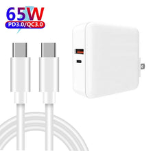 A6 65W QC 3.0 USB + PD USB-C / Type-C Dual Fast Charging Laptop Adapter + 1m USB-C / Type-C to USB-C / Type-C Data Cable Set for MacBook Series, US Plug + UK Plug