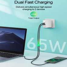 A6 65W QC 3.0 USB + PD USB-C / Type-C Dual Fast Charging Laptop Adapter + 1m USB-C / Type-C to USB-C / Type-C Data Cable Set for MacBook Series, US Plug + EU Plug + AU Plug + UK Plug