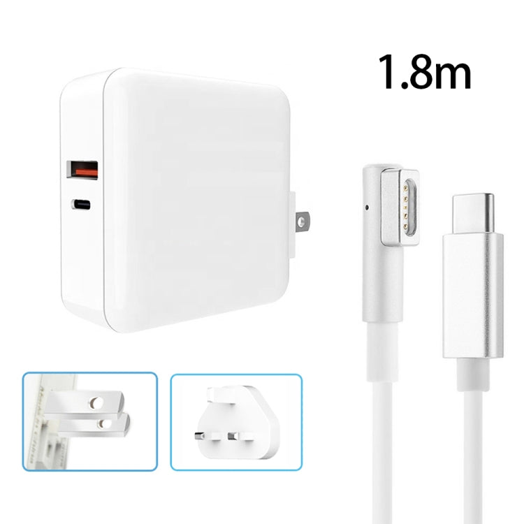 A6 PD 65W USB-C / Type-C + QC3.0 USB Laptop Adapter + 1.8m USB-C / Type-C to MagSafe 1 / L Data Cable Set for MacBook Series, US Plug + UK Plug
