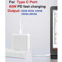 A6 PD 65W USB-C / Type-C + QC3.0 USB Laptop Adapter + 1.8m USB-C / Type-C to MagSafe 1 / L Data Cable Set for MacBook Series, US Plug + EU Plug + AU Plug + UK Plug