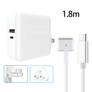 A6 PD 65W USB-C / Type-C + QC3.0 USB Laptop Adapter + 1.8m USB-C / Type-C to MagSafe 2 / T Data Cable Set for MacBook Series, US Plug + UK Plug