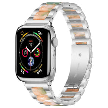 Metal + Resin Watch Band For Apple Watch Series 8&7 41mm / SE 2&6&SE&5&4 40mm / 3&2&1 38mm(Silver Pink)