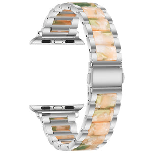 Metal + Resin Watch Band For Apple Watch Series 8&7 41mm / SE 2&6&SE&5&4 40mm / 3&2&1 38mm(Silver Pink)