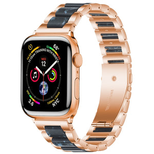 Metal + Resin Watch Band For Apple Watch Series 8&7 41mm / SE 2&6&SE&5&4 40mm / 3&2&1 38mm(Rose Gold Blue)