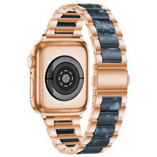 Metal + Resin Watch Band For Apple Watch Series 8&7 41mm / SE 2&6&SE&5&4 40mm / 3&2&1 38mm(Rose Gold Blue)