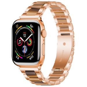 Metal + Resin Watch Band For Apple Watch Series 8&7 41mm / SE 2&6&SE&5&4 40mm / 3&2&1 38mm(Rose Gold Brown)