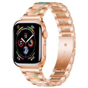 Metal + Resin Watch Band For Apple Watch Series 8&7 41mm / SE 2&6&SE&5&4 40mm / 3&2&1 38mm(Rose Gold Pink)