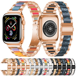 Metal + Resin Watch Band For Apple Watch Series 8&7 41mm / SE 2&6&SE&5&4 40mm / 3&2&1 38mm(Rose Gold Blue)