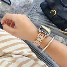 Metal + Resin Watch Band For Apple Watch Series 8&7 41mm / SE 2&6&SE&5&4 40mm / 3&2&1 38mm(Rose Gold Brown)