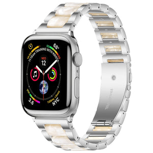 Metal + Resin Watch Band For Apple Watch Ultra 49mm / Series 8&7 45mm / SE 2&6&SE&5&4 44mm / 3&2&1 42mm(Silver White)