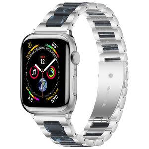 Metal + Resin Watch Band For Apple Watch Ultra 49mm / Series 8&7 45mm / SE 2&6&SE&5&4 44mm / 3&2&1 42mm(Silver Blue)