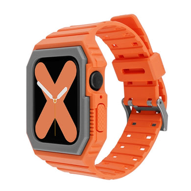 Silicone Strap with Case For Apple Watch Series 8&7 41mm / SE 2&6&SE&5&4 40mm / 3&2&1 38mm(Orange+Grey)