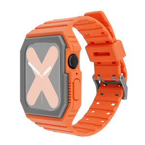Silicone Strap with Case For Apple Watch Series 8&7 41mm / SE 2&6&SE&5&4 40mm / 3&2&1 38mm(Orange+Grey)