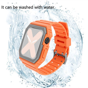 Silicone Strap with Case For Apple Watch Series 8&7 41mm / SE 2&6&SE&5&4 40mm / 3&2&1 38mm(Orange+Grey)