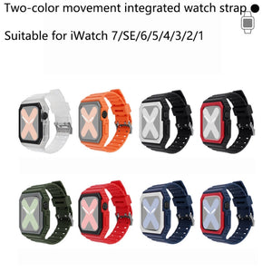 Silicone Strap with Case For Apple Watch Series 8&7 41mm / SE 2&6&SE&5&4 40mm / 3&2&1 38mm(Orange+Grey)