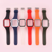 Silicone Strap with Case For Apple Watch Series 8&7 41mm / SE 2&6&SE&5&4 40mm / 3&2&1 38mm(Orange+Grey)