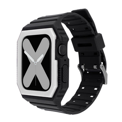 Silicone Strap with Case For Apple Watch Series 8&7 41mm / SE 2&6&SE&5&4 40mm / 3&2&1 38mm(Black+White)