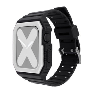 Silicone Strap with Case For Apple Watch Series 8&7 41mm / SE 2&6&SE&5&4 40mm / 3&2&1 38mm(Black+White)