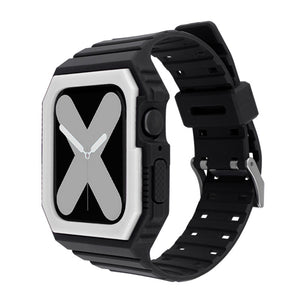 Silicone Strap with Case For Apple Watch Series 8&7 41mm / SE 2&6&SE&5&4 40mm / 3&2&1 38mm(Black+White)