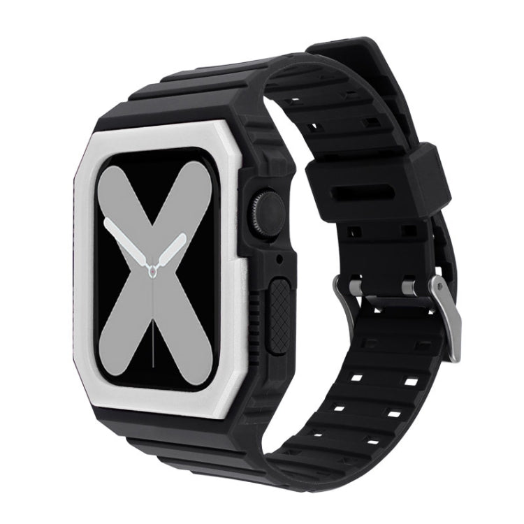 Silicone Strap with Case For Apple Watch Series 8&7 41mm / SE 2&6&SE&5&4 40mm / 3&2&1 38mm(Black+White)